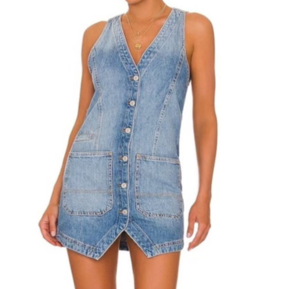 Free People, Out of Office Denim Vest Dress, Size XS (could fit up to Medium)